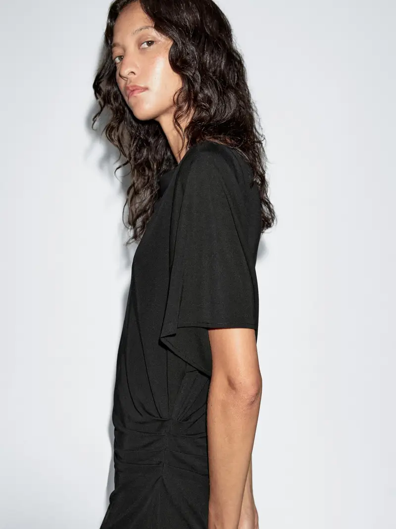 Vestito Midi Effetto Arricciato - Nero - - Massimo Dutti - Femminile