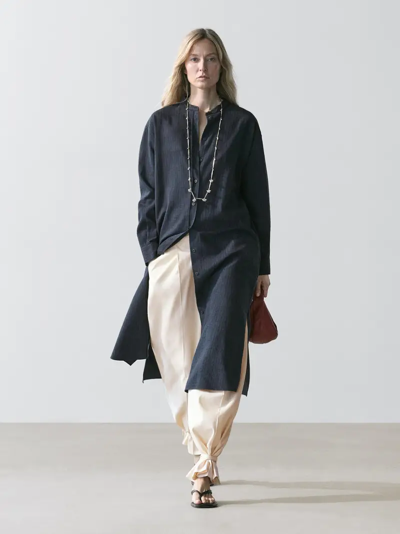 Vestito Midi Fluido A Camicia - Azzurro - - Massimo Dutti - Femminile