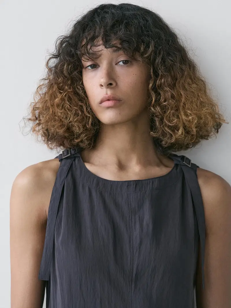 Vestito Midi Fluido Con Dettaglio Fibbie - Azzurro Grigio - (It 42) - Massimo Dutti - Femminile