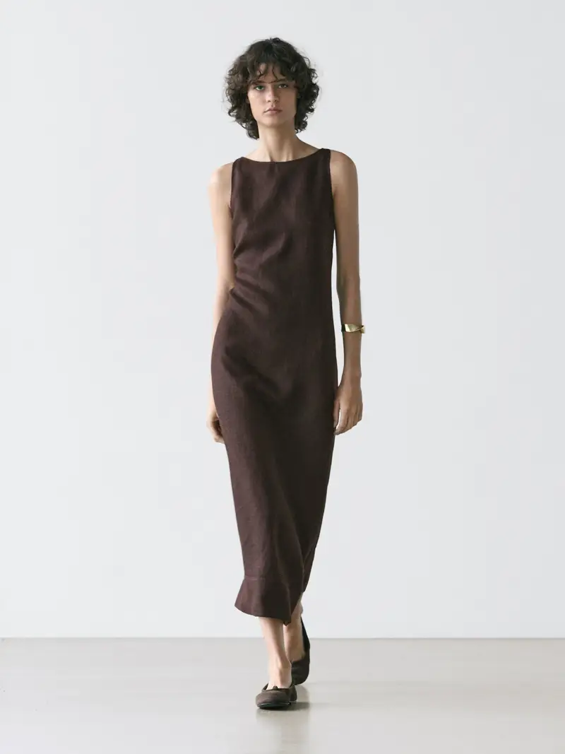 Vestito Midi Halter Lino - Cioccolato - (It 42) - Massimo Dutti - Femminile