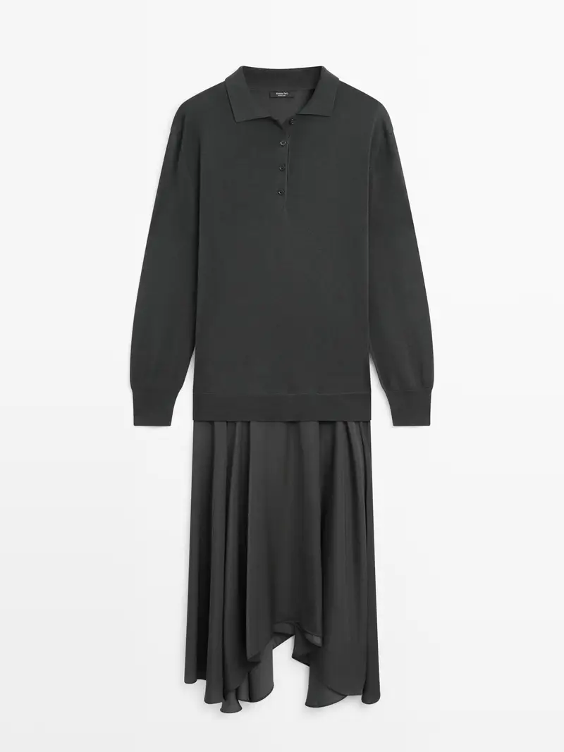 Vestito Polo In Maglia Abbinato - Piombo - - Massimo Dutti - Femminile