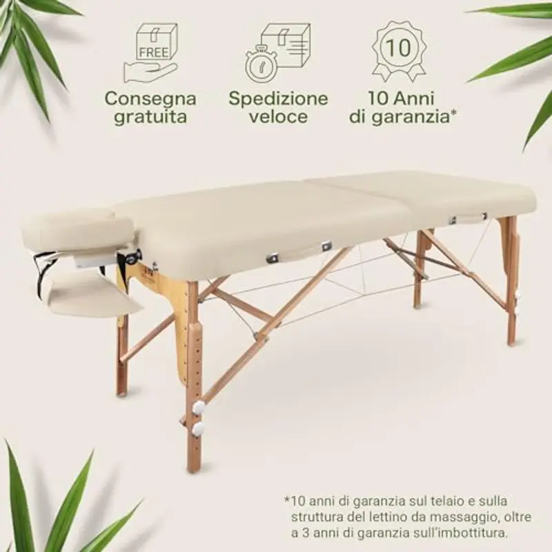MASSUNDA - Lettino massaggio mobile Comfort Deluxe regolabile in altezza - tavolino massaggio EXTRA largo legno massiccio - panchina con poggiatesta ergonomico, copertura, bracciolo, cuscino (crema) miniatura 2