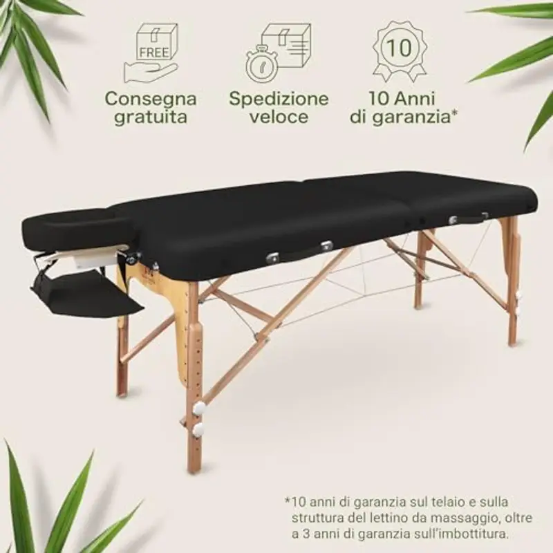 MASSUNDA - Lettino massaggio mobile Comfort Deluxe regolabile in altezza - tavolino massaggio EXTRA largo legno massiccio - panchina con poggiatesta ergonomico, copertura, bracciolo, cuscino (nero) miniatura 2