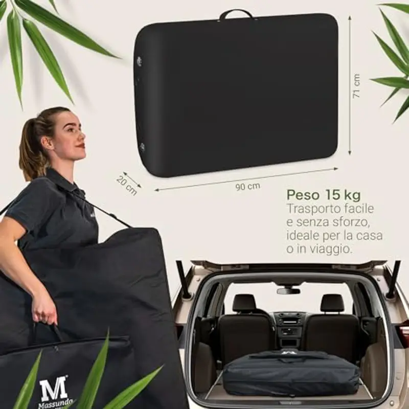 MASSUNDA - Lettino massaggio mobile Comfort Deluxe regolabile in altezza - tavolino massaggio EXTRA largo legno massiccio - panchina con poggiatesta ergonomico, copertura, bracciolo, cuscino (nero) miniatura 3