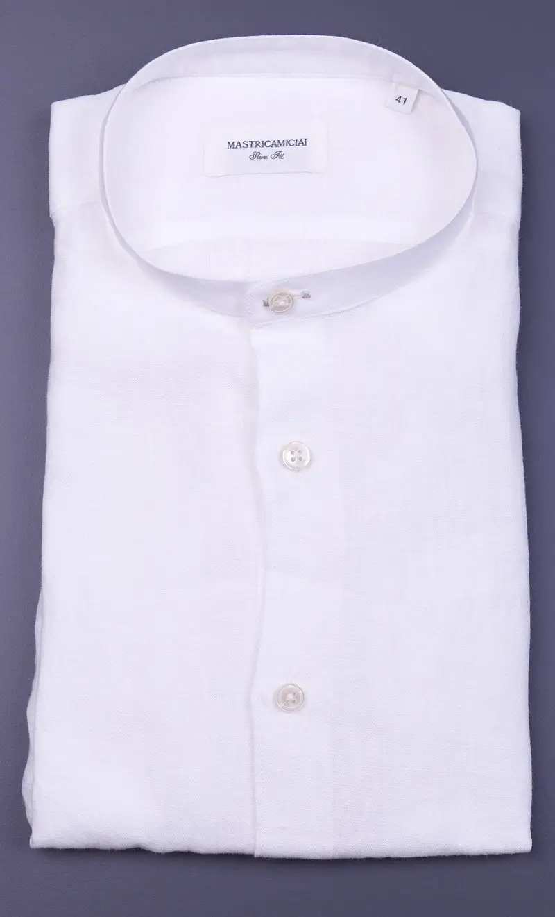 Camicia coreana mastricamiciai in lino collo guru, colore bianco