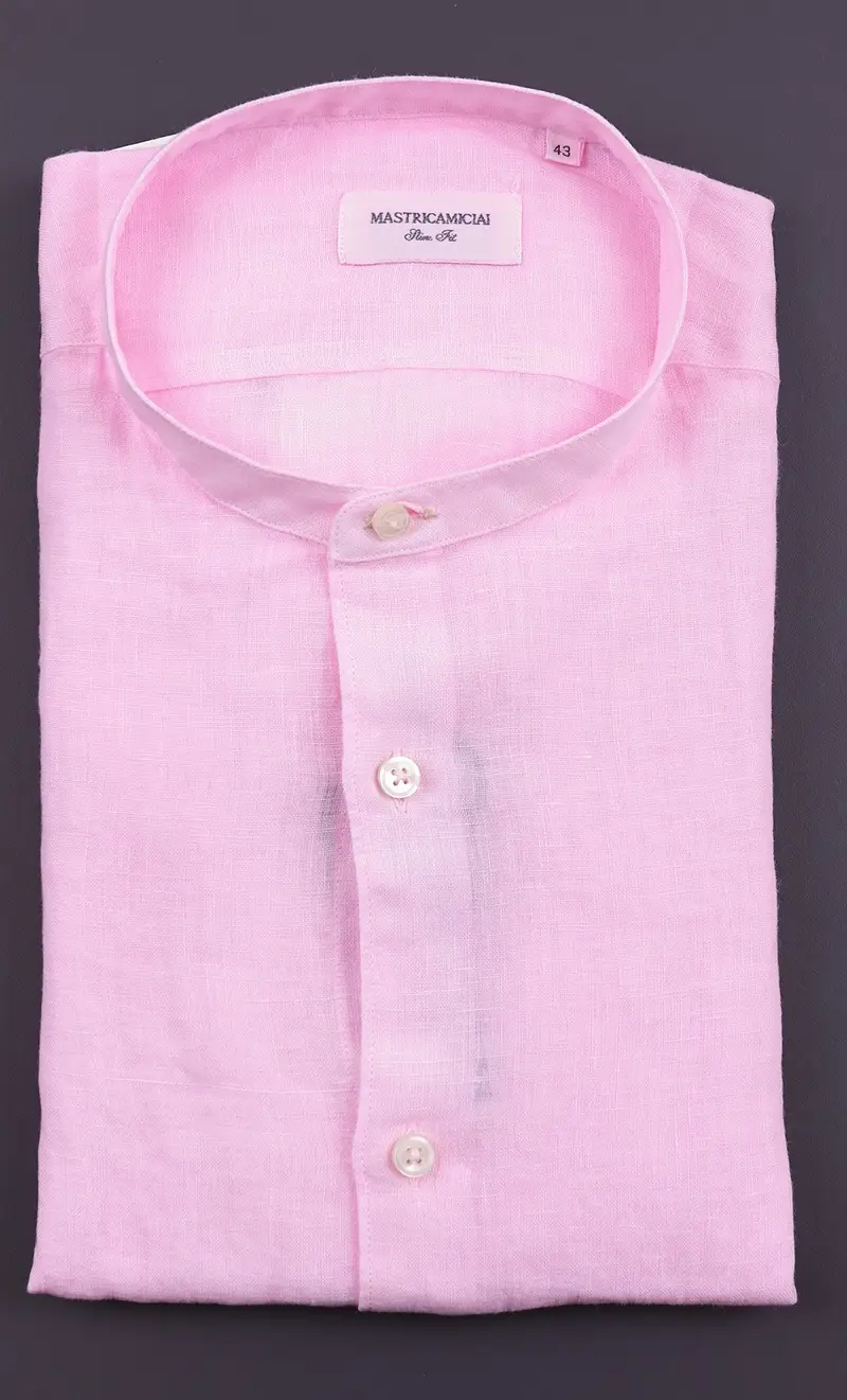 Camicia coreana mastricamiciai in lino collo guru, colore rosa