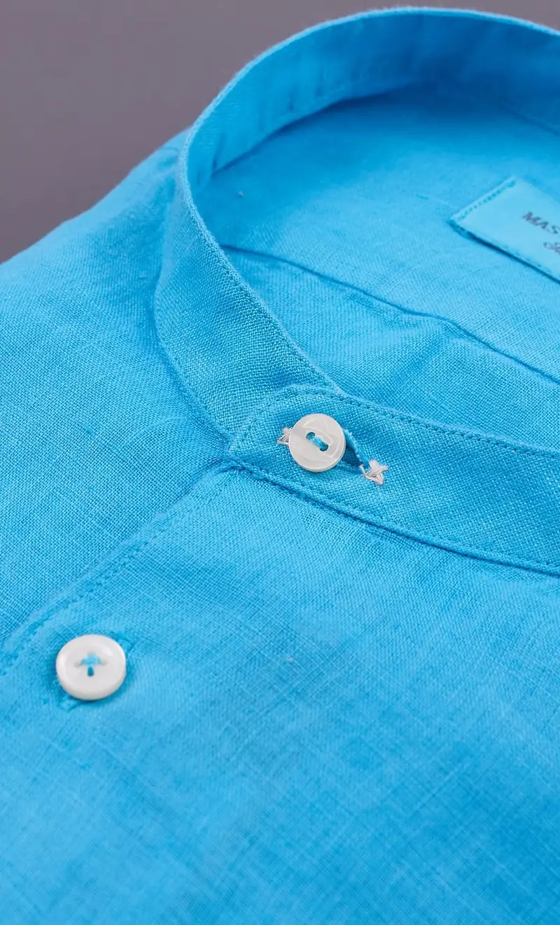 Camicia coreana mastricamiciai in lino collo guru, colore turchese miniatura 2