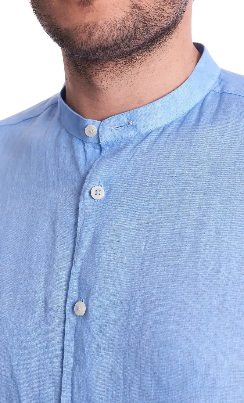 Camicia coreana mastricamiciai in puro lino, colore azzurro miniatura 2