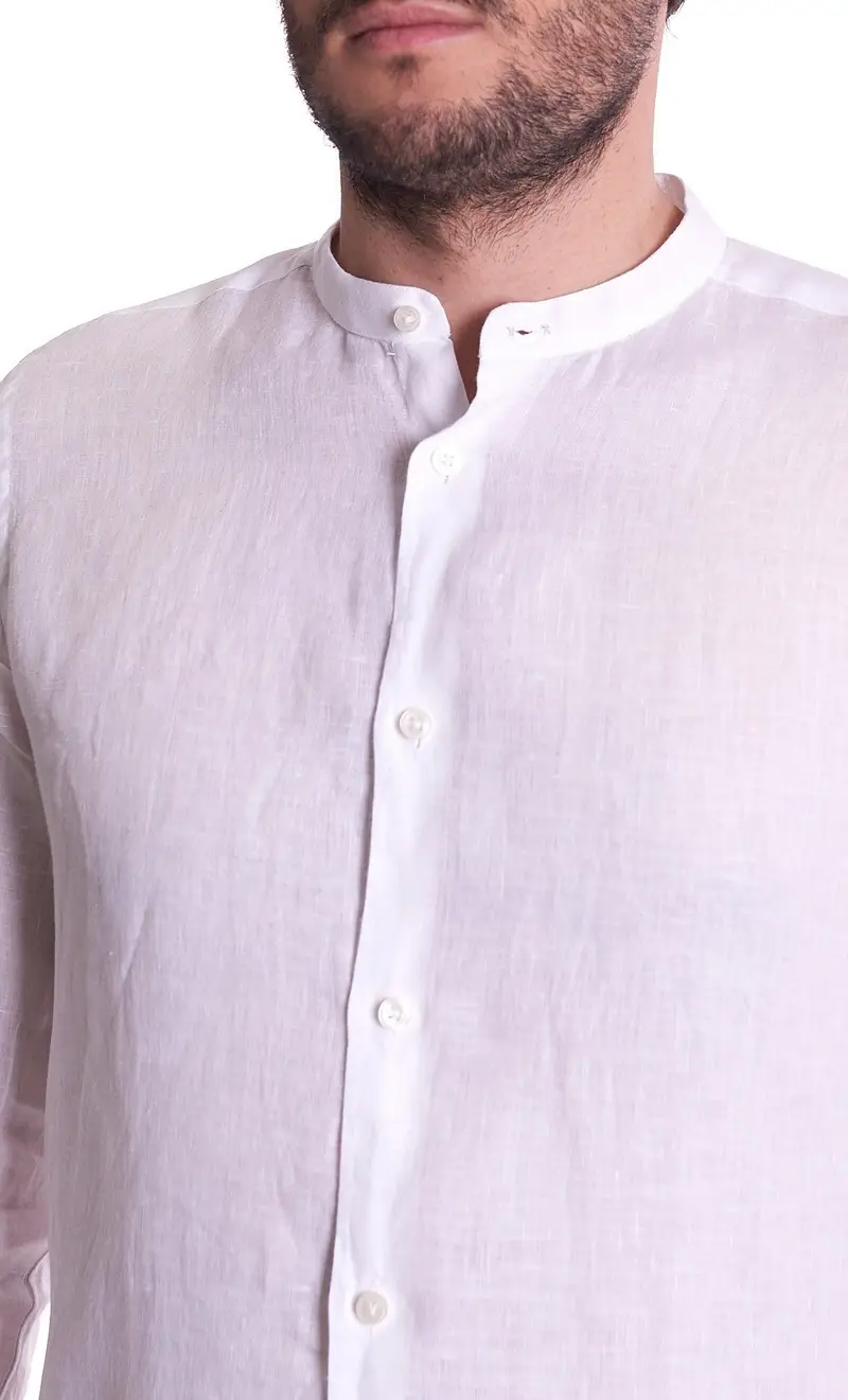 Camicia coreana mastricamiciai in puro lino, colore bianco miniatura 2