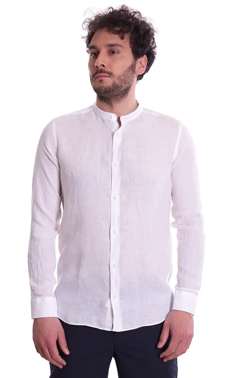 Camicia coreana mastricamiciai in puro lino, colore bianco