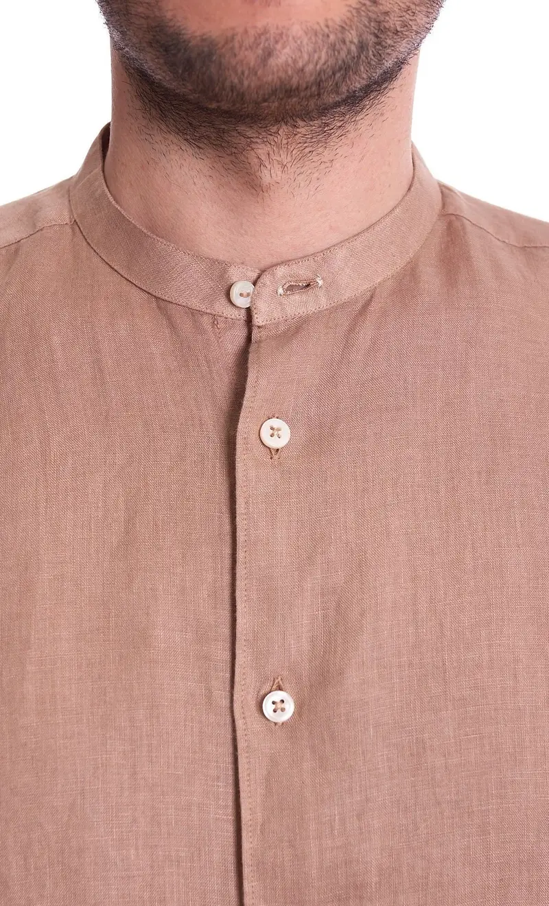 Camicia coreana mastricamiciai in puro lino, colore bruciato miniatura 2