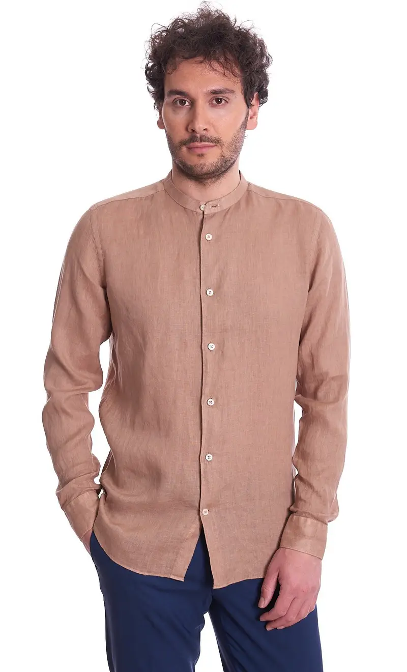 Camicia coreana mastricamiciai in puro lino, colore bruciato