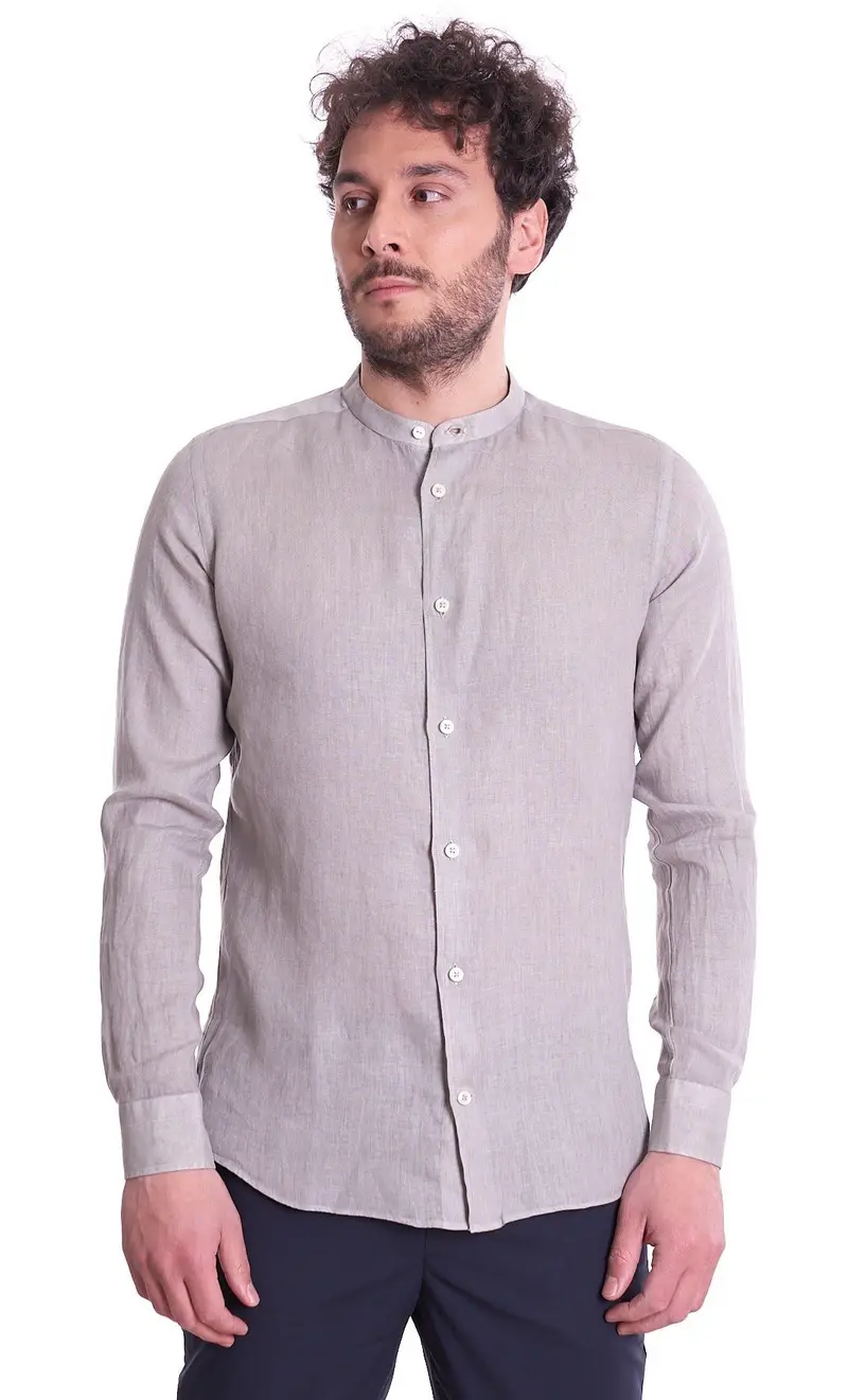 Camicia coreana mastricamiciai in puro lino, colore grigio