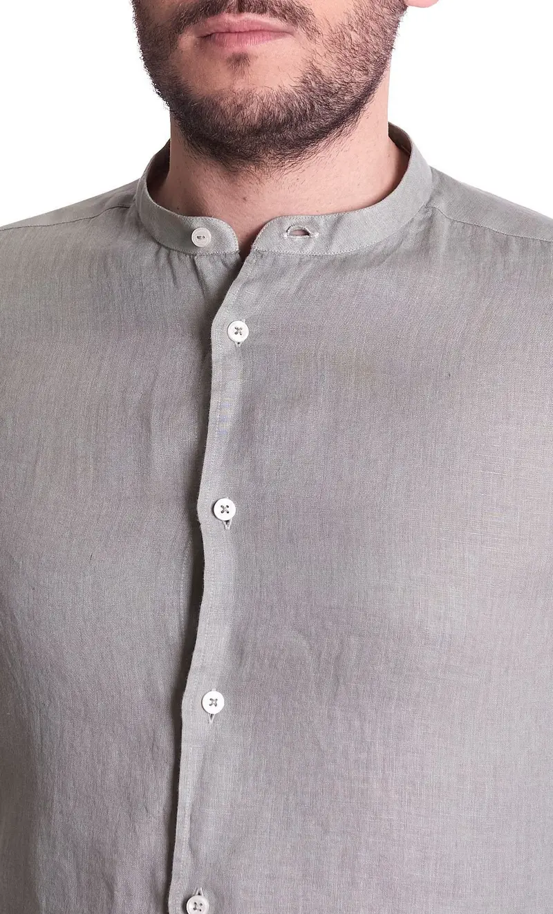 Camicia coreana mastricamiciai in puro lino, colore verde miniatura 2