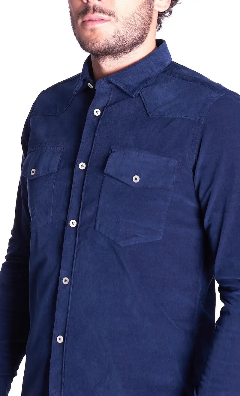 Camicia in velluto mastricamiciai slim fit, colore blu miniatura 2