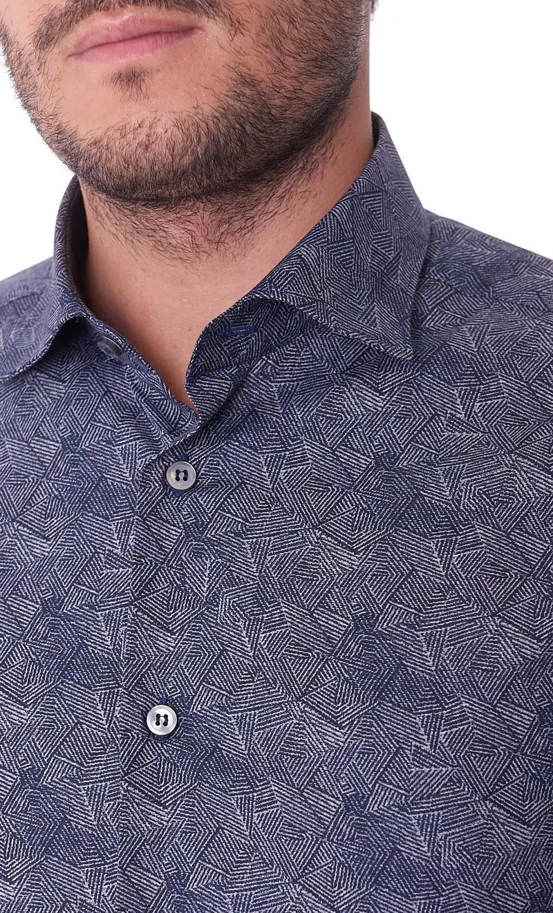 Camicia mastricamiciai a fantasia blu slim fit, colore blu miniatura 2