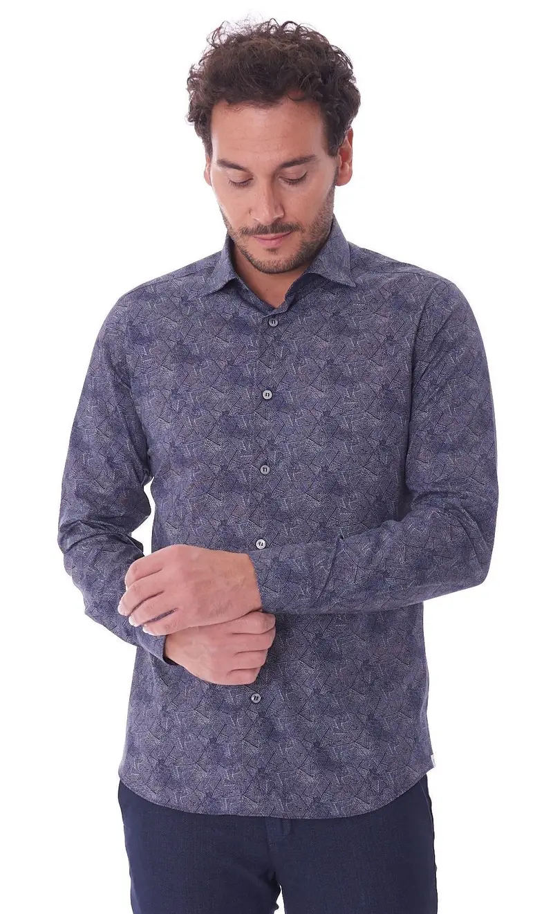 Camicia mastricamiciai a fantasia blu slim fit, colore blu