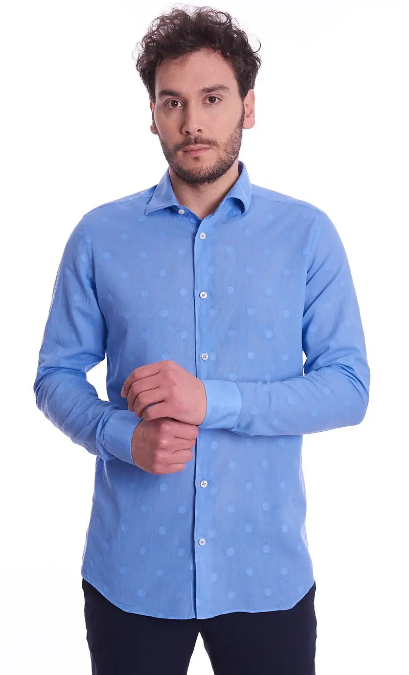 Camicia mastricamiciai a pois slim fit, colore azzurro