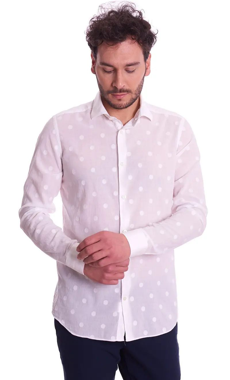 Camicia mastricamiciai a pois slim fit, colore bianco