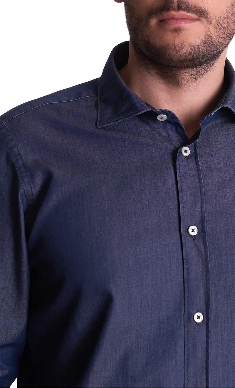 Camicia mastricamiciai in denim leggero slim fit, colore blu miniatura 2