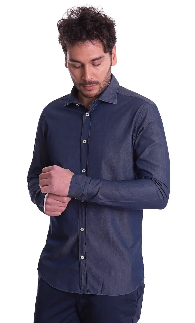 Camicia mastricamiciai in denim leggero slim fit, colore blu