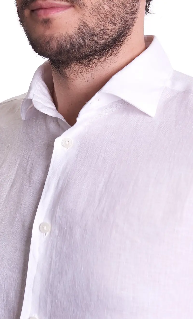 Camicia mastricamiciai in puro lino collo italiano, colore bianco miniatura 2
