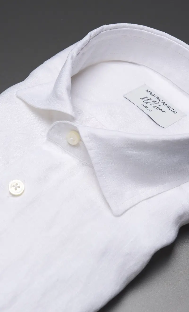 Camicia mastricamiciai in puro lino collo italiano, colore bianco miniatura 2