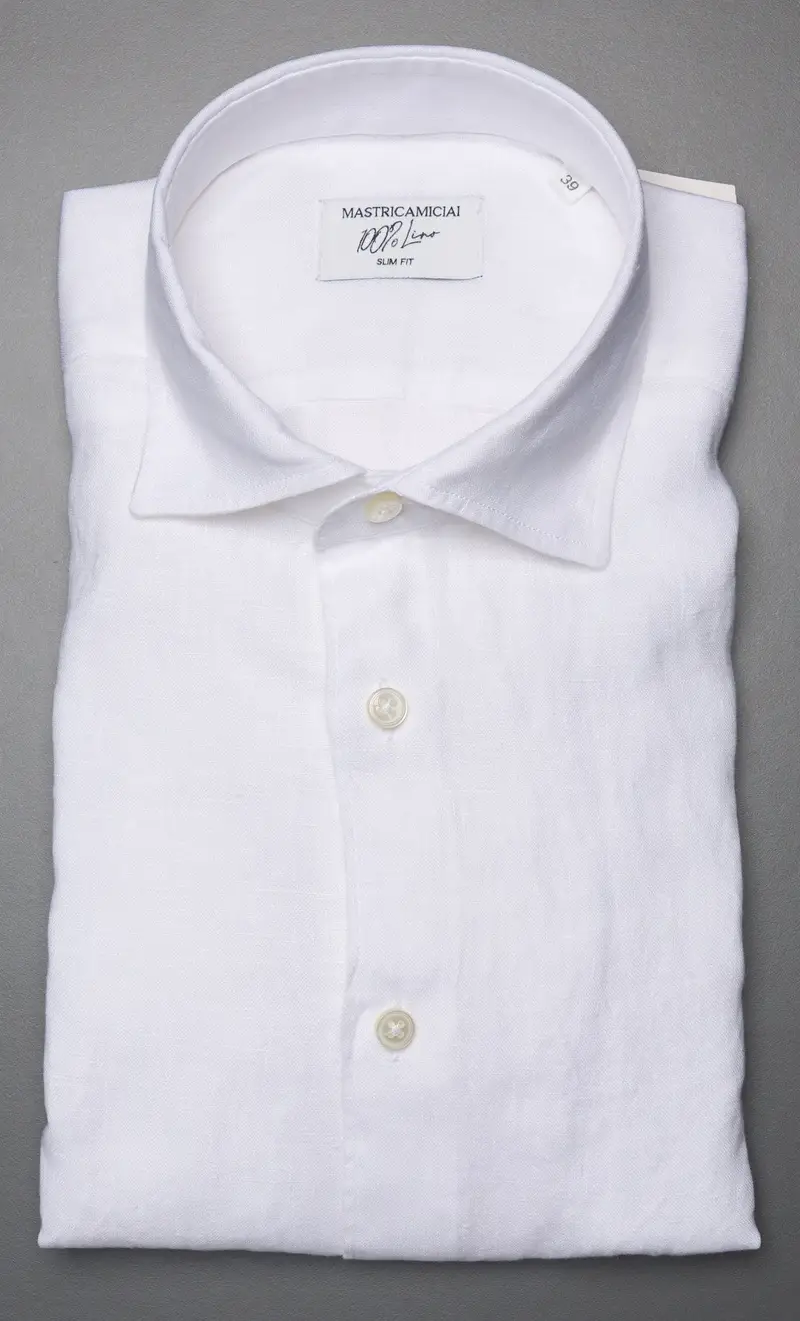 Camicia mastricamiciai in puro lino collo italiano, colore bianco