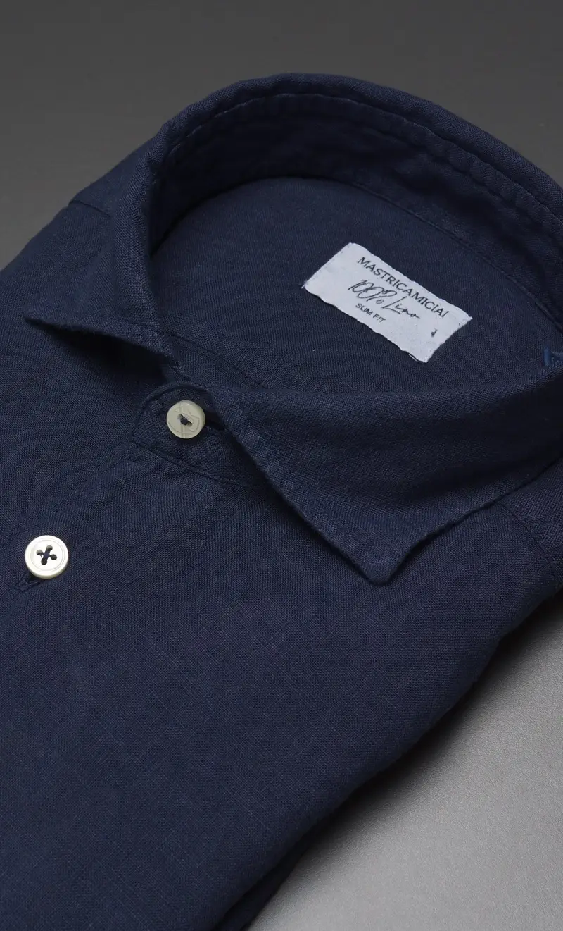 Camicia mastricamiciai in puro lino collo italiano, colore blu miniatura 2