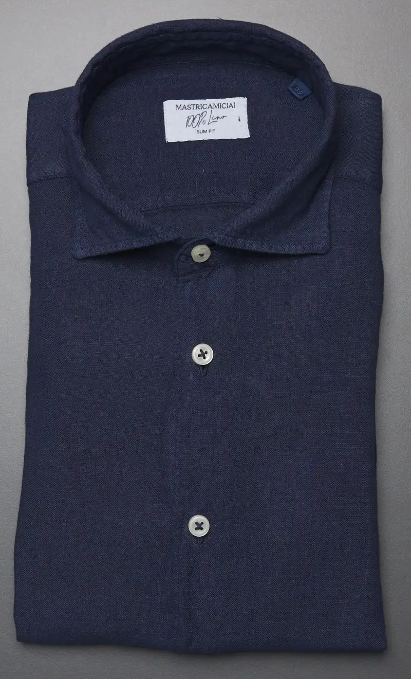Camicia mastricamiciai in puro lino collo italiano, colore blu