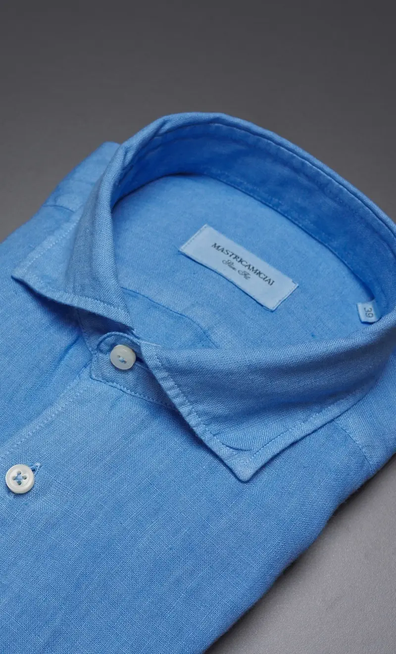 Camicia mastricamiciai in puro lino collo italiano, colore celeste miniatura 2