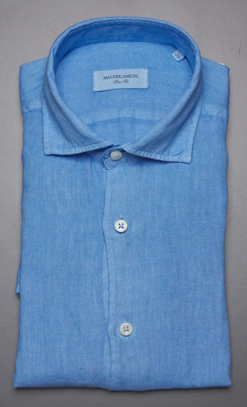 Camicia mastricamiciai in puro lino collo italiano, colore celeste