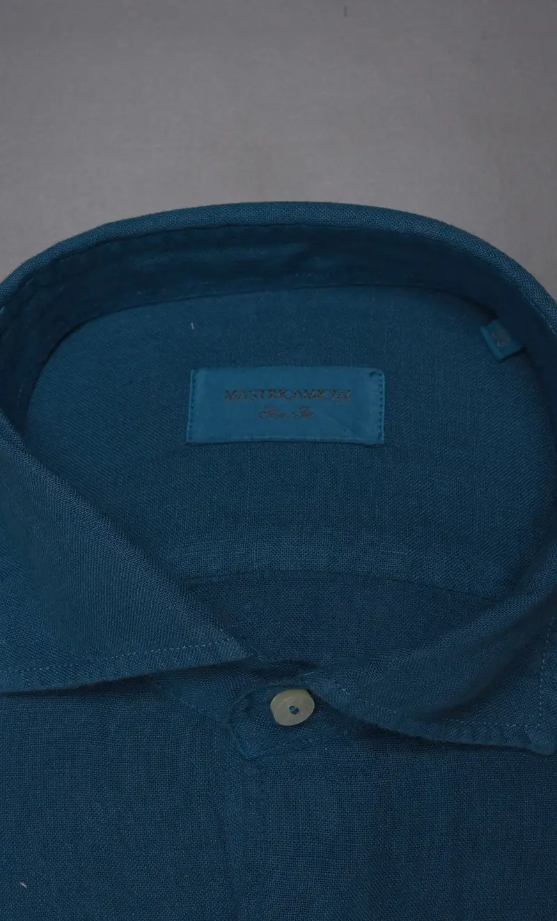 Camicia mastricamiciai in puro lino collo italiano, colore ottanio miniatura 2