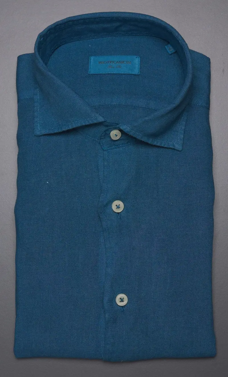 Camicia mastricamiciai in puro lino collo italiano, colore ottanio