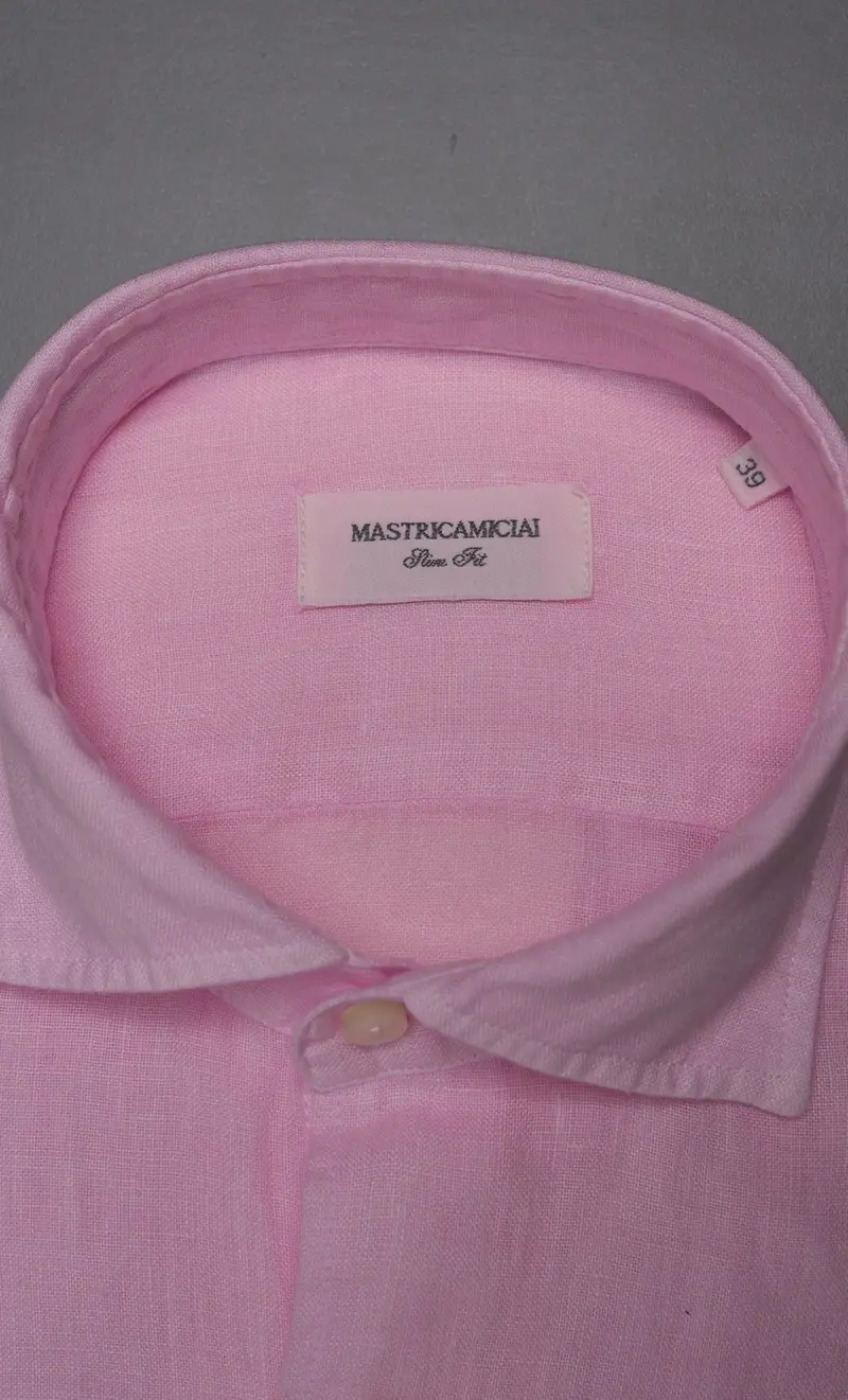 Camicia mastricamiciai in puro lino collo italiano, colore rosa miniatura 2