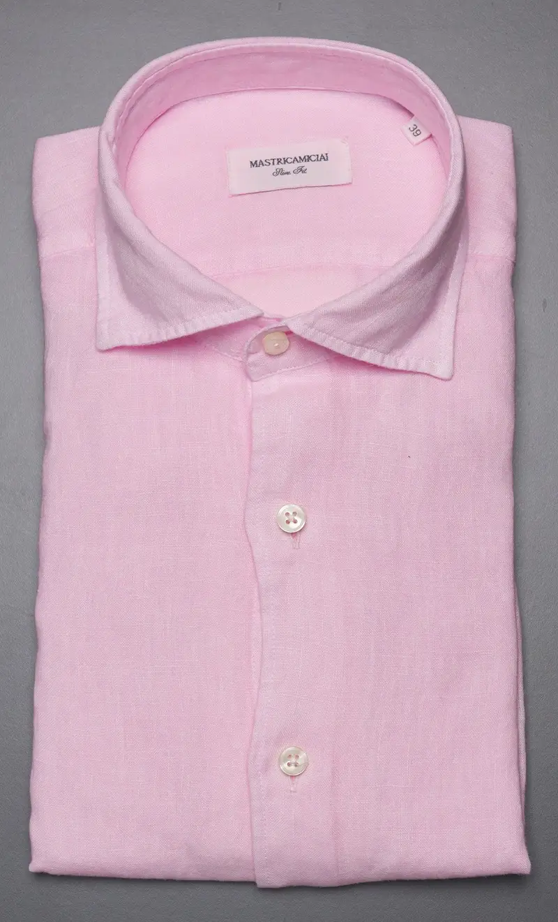 Camicia mastricamiciai in puro lino collo italiano, colore rosa