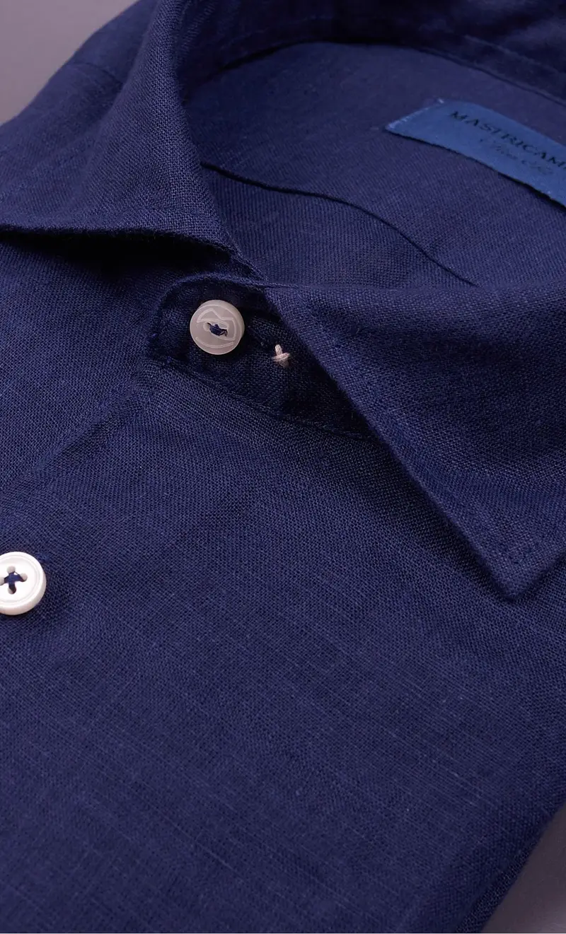 Camicia mastricamiciai in puro lino collo luca, colore blu miniatura 2