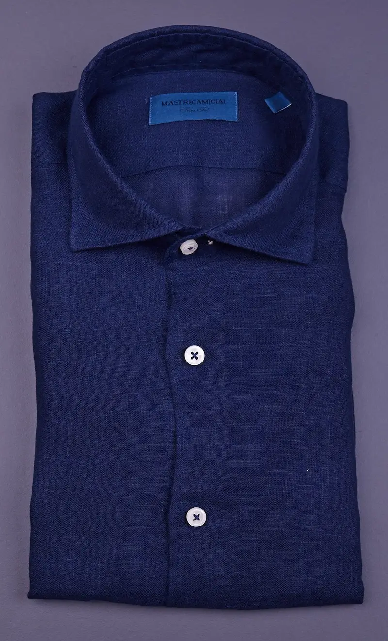 Camicia mastricamiciai in puro lino collo luca, colore blu
