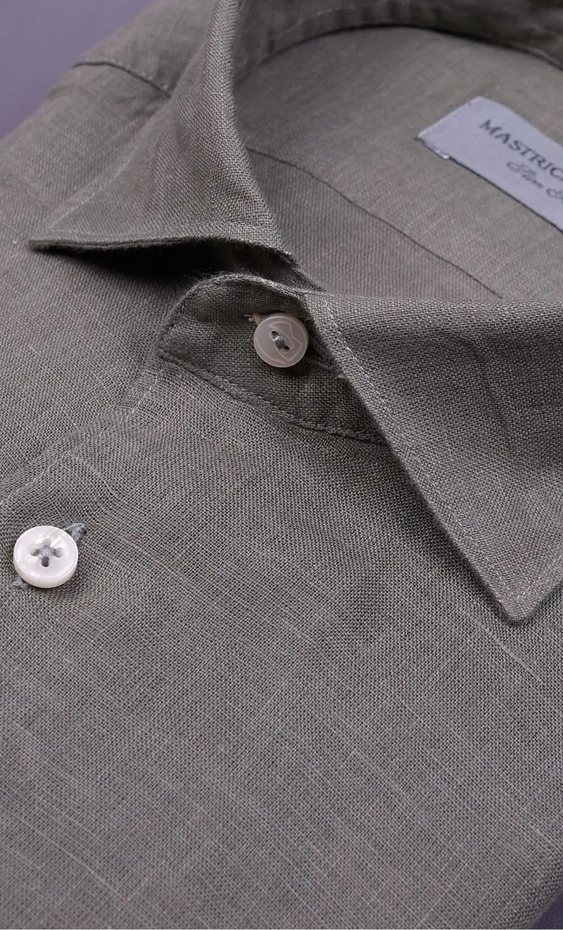 Camicia mastricamiciai in puro lino collo luca, colore militare miniatura 2
