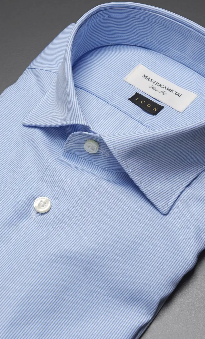 Camicia mastricamiciai micro riga wrinkle free slim fit, colore celeste miniatura 2