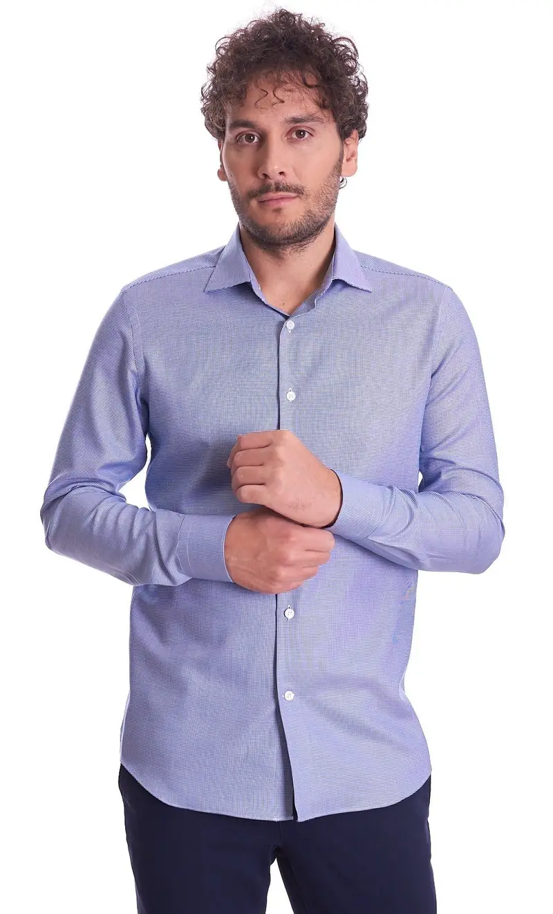 Camicia mastricamiciai microfantasia slim fit, colore celeste