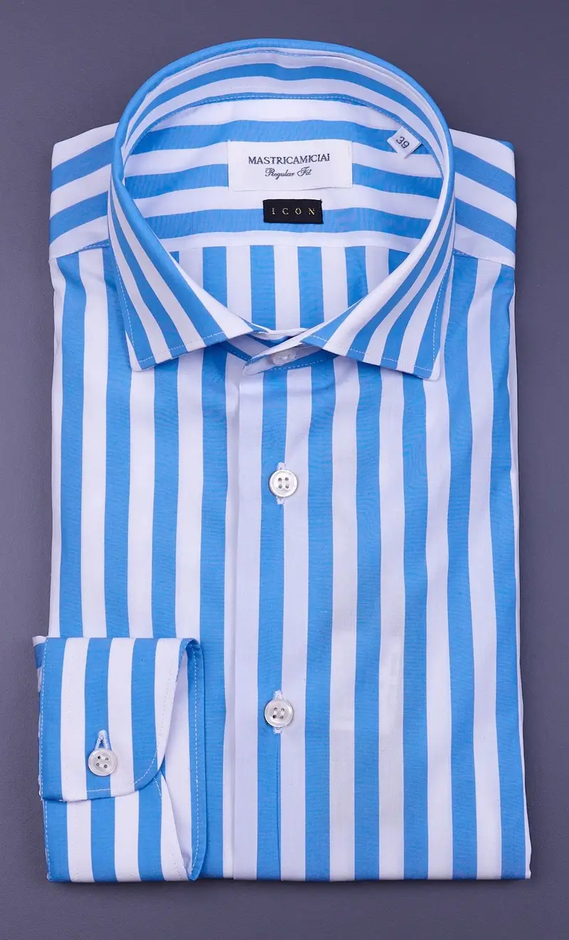 Camicia mastricamiciai riga larga doppio ritorto regular fit, colore celeste