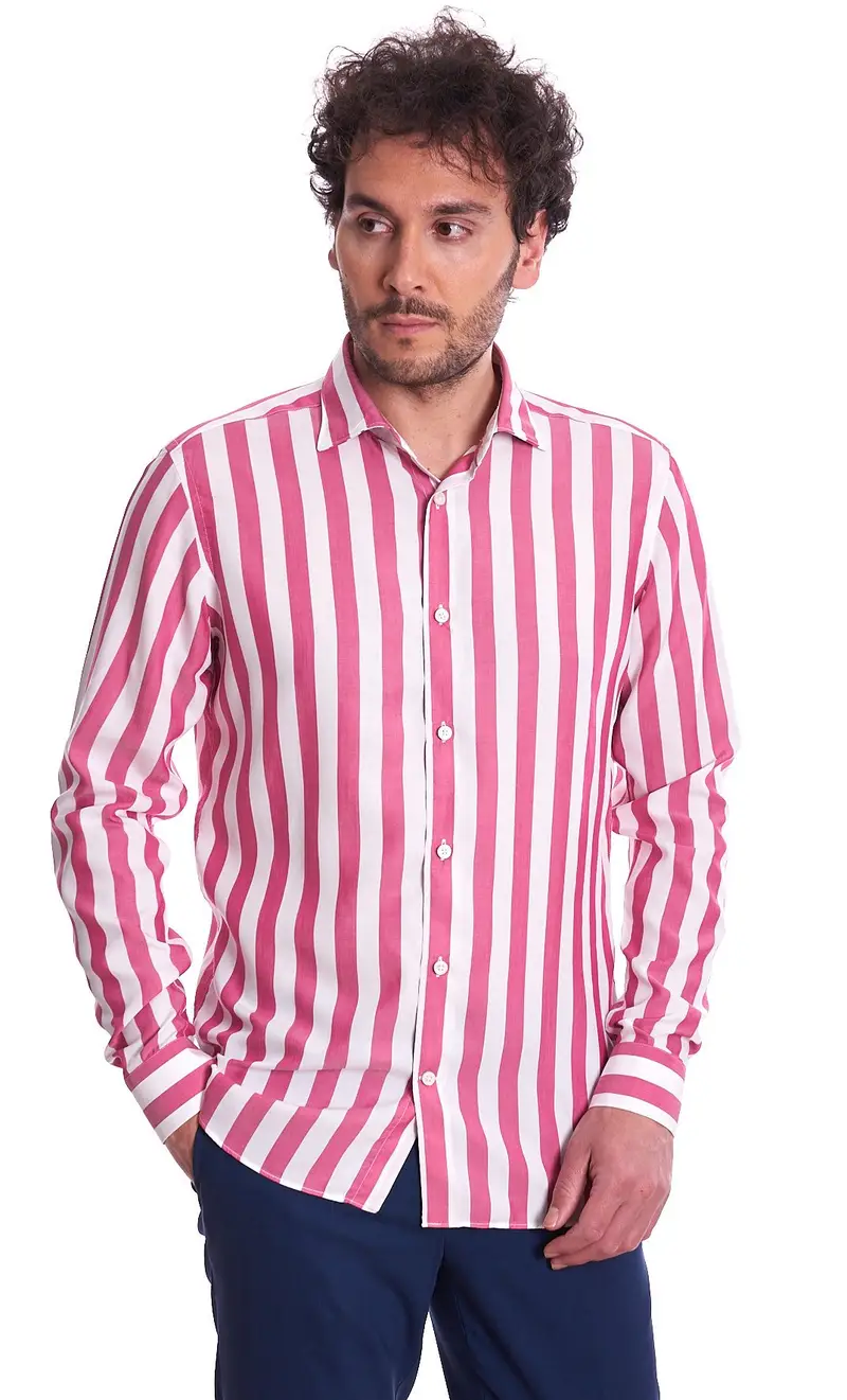 Camicia mastricamiciai riga larga slim fit, colore fuxia