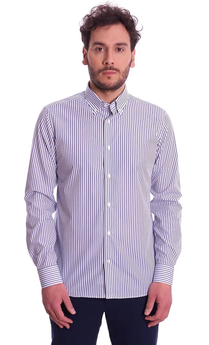 Camicia mastricamiciai riga stretta slim fit button down, colore blu