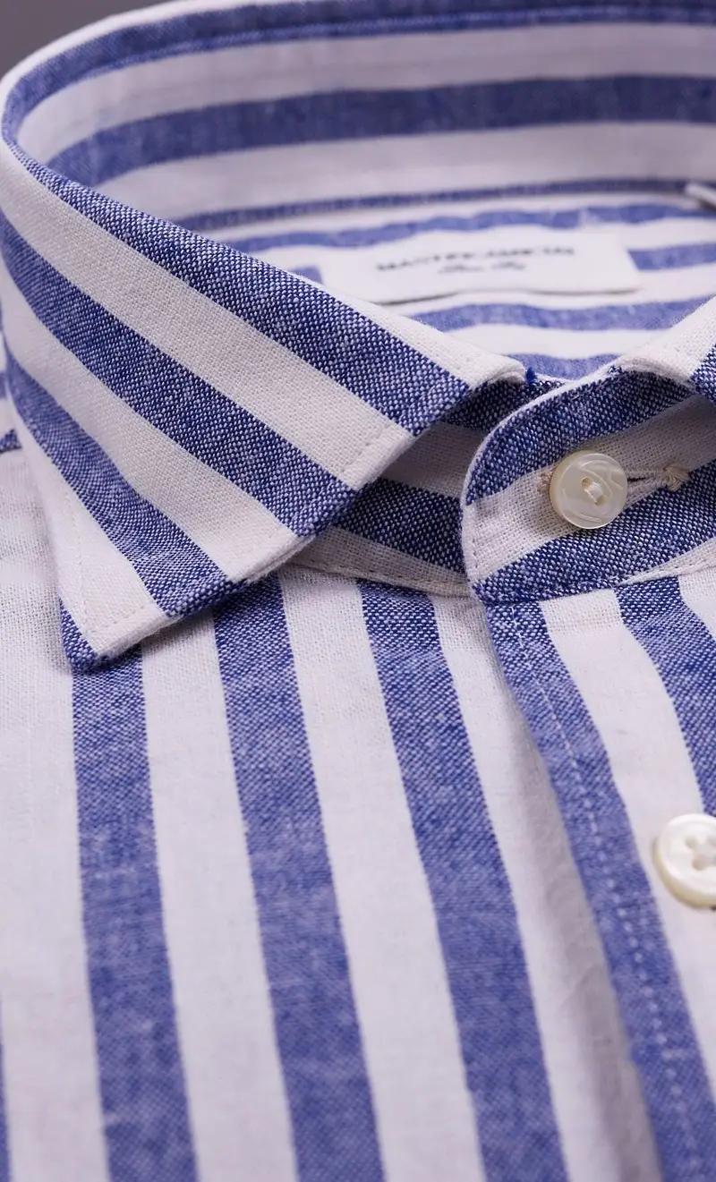 Camicia mastricamiciai rigata in lino e cotone slim fit, colore blu miniatura 2
