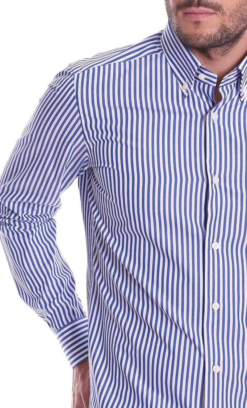 Camicia mastricamiciai rigata slim fit button down, colore blu miniatura 2