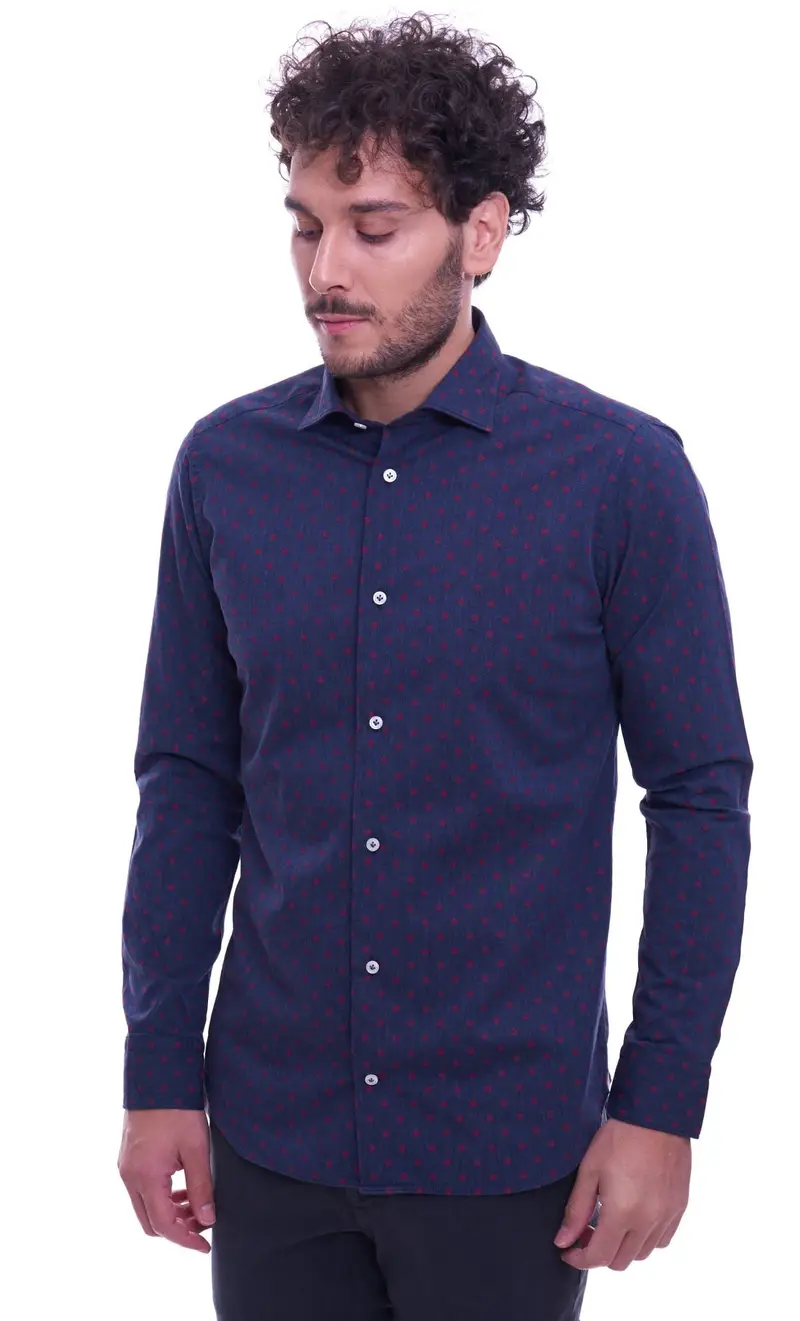 Camicia mastricamiciai slim fit a pois blu e rossa, colore blu