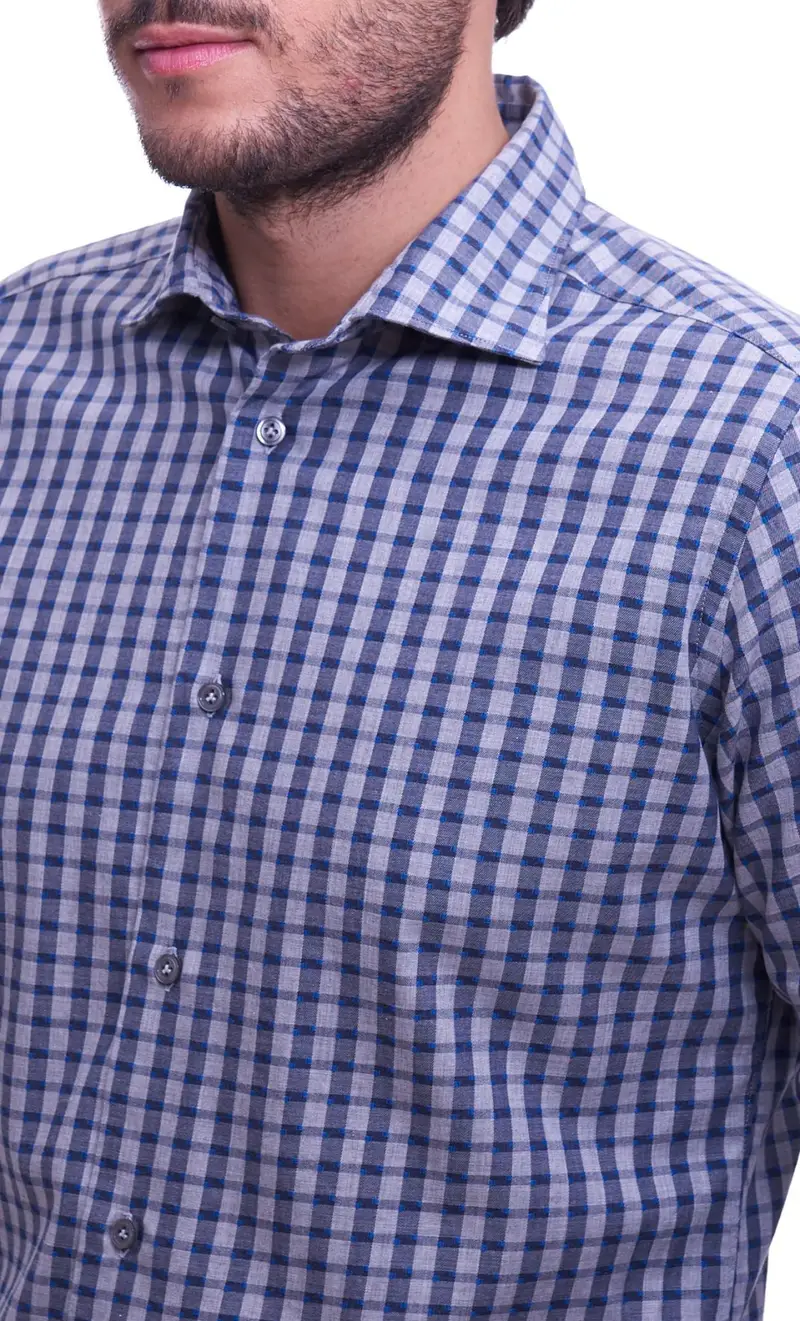 Camicia mastricamiciai slim fit a quadri grigia, colore grigio miniatura 2