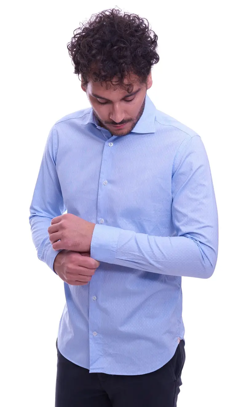 Camicia mastricamiciai slim fit ricamata celeste, colore celeste