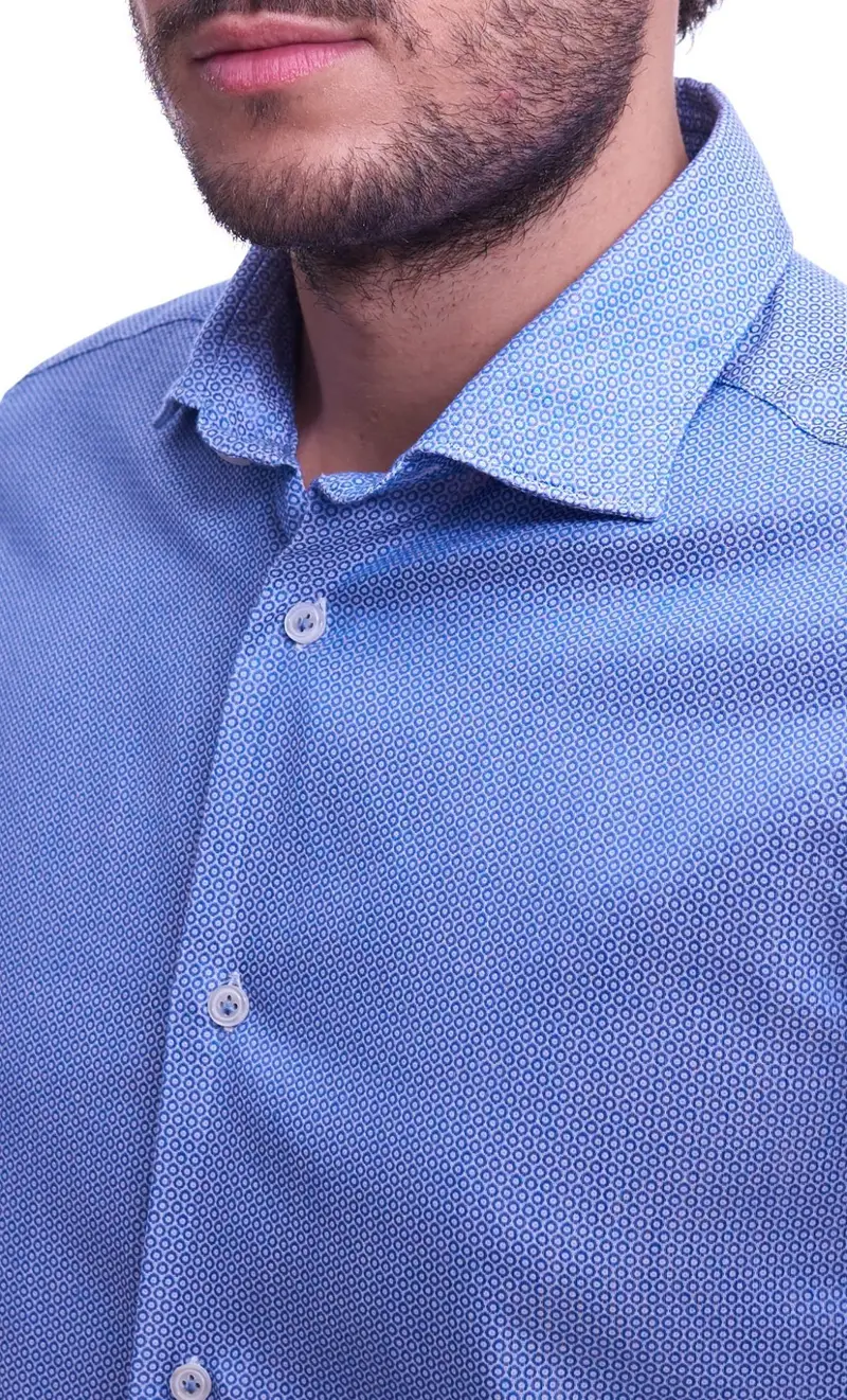 Camicia mastricamiciai slim fit stampata celeste, colore azzurro miniatura 2